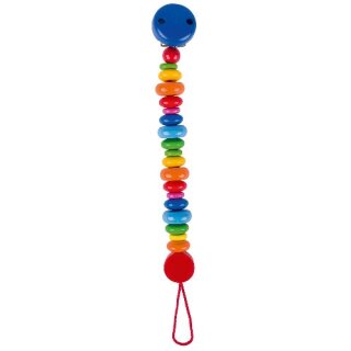 Schnullerkette "bunte Holzlinsen mit blauem Knauf"